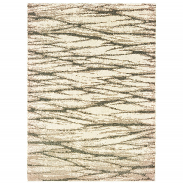 10' X 13' Ivory Sand And Ash Abstract Power Loom Stain Resistant Area Rug