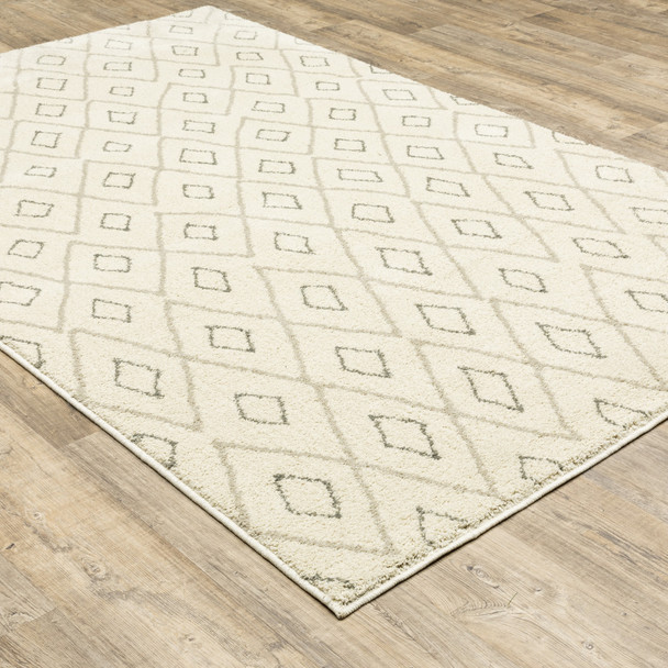 10' X 13' Sand Ash Grey And Ivory Geometric Power Loom Stain Resistant Area Rug