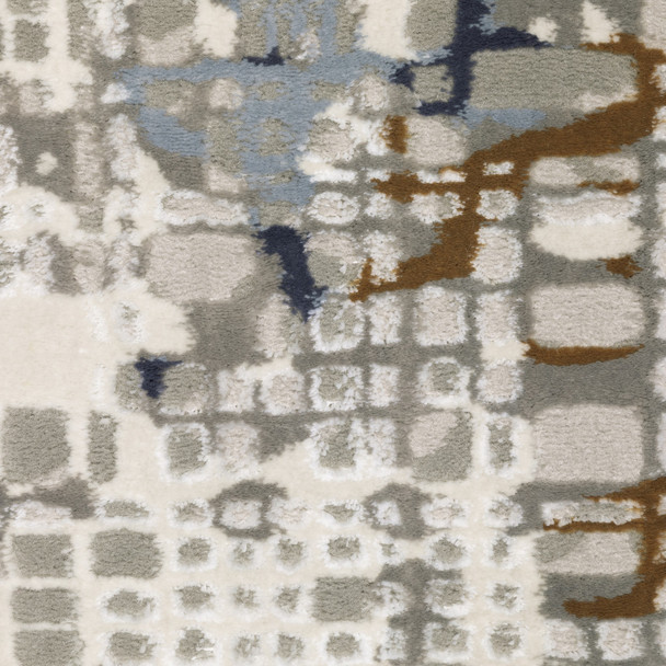 10' X 13' Blue Ivory Grey Brown Beige And Light Blue Abstract Power Loom Stain Resistant Area Rug