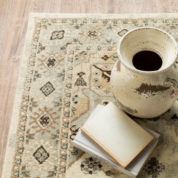 2' X 8' Beige Grey Tan And Brown Oriental Power Loom Stain Resistant Runner Rug