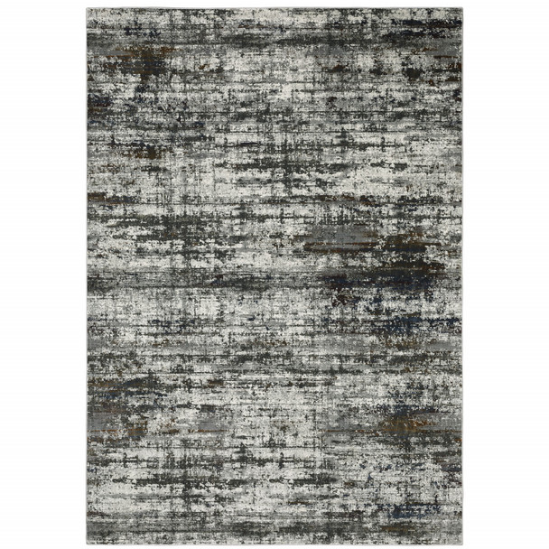 6' X 9' Ivory Charcoal Grey Blue Rust And Brown Abstract Power Loom Stain Resistant Area Rug