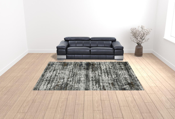 10' X 13' Ivory Charcoal Grey Blue Rust And Brown Abstract Power Loom Stain Resistant Area Rug