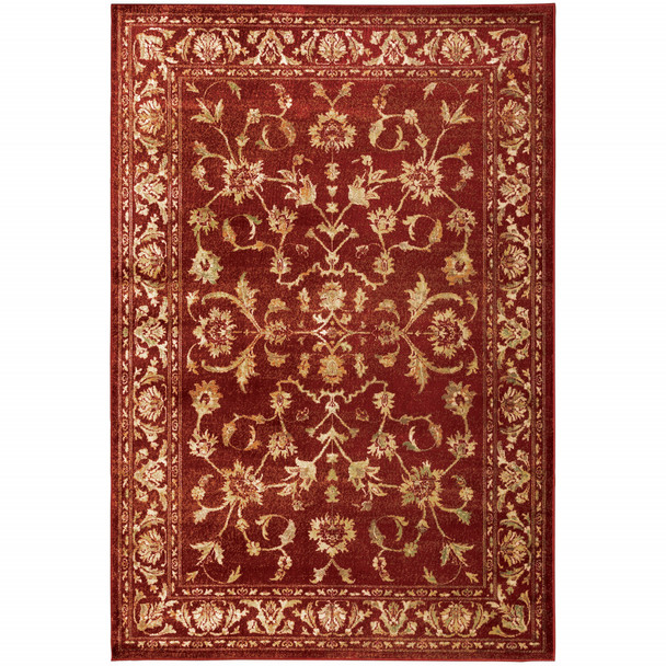 10' X 13' Red And Gold Oriental Power Loom Stain Resistant Area Rug