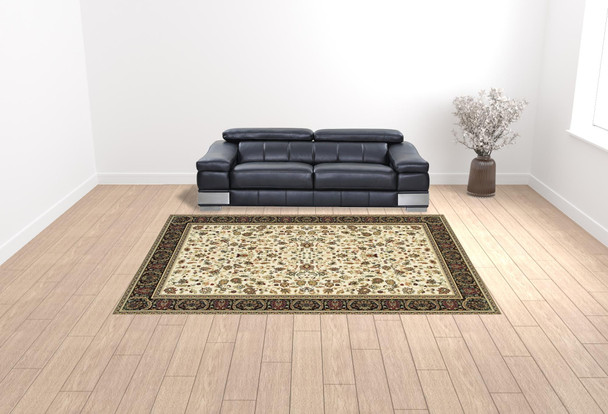 10' X 13' Ivory And Black Oriental Power Loom Stain Resistant Area Rug