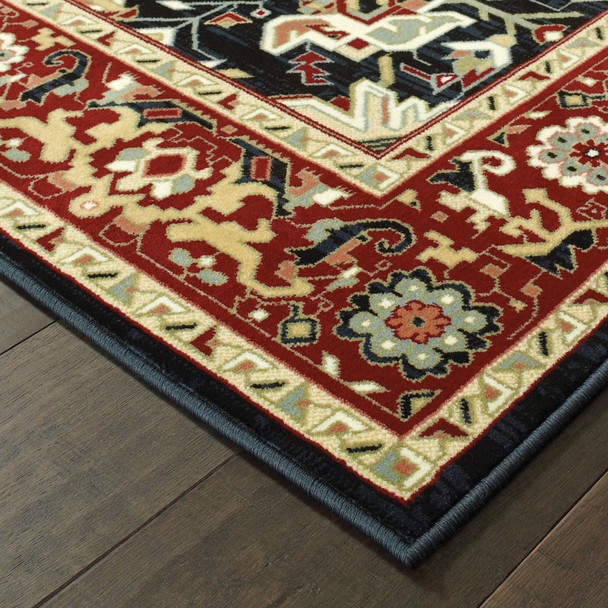 10' X 13' Red And Ivory Oriental Power Loom Stain Resistant Area Rug