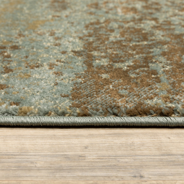 8' X 10' Teal Blue Brown Green And Beige Abstract Power Loom Stain Resistant Area Rug