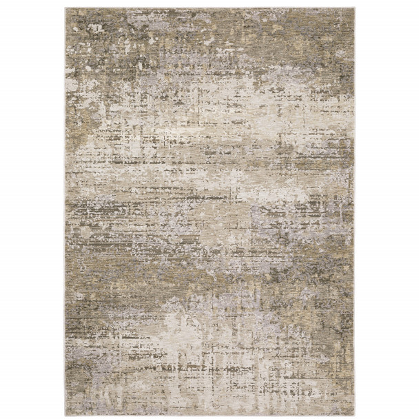 10' X 13' Beige Grey Ivory Tan And Brown Abstract Power Loom Stain Resistant Area Rug
