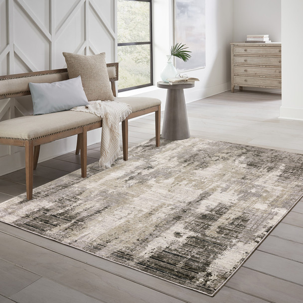 10' X 13' Gray And Ivory Abstract Power Loom Area Rug