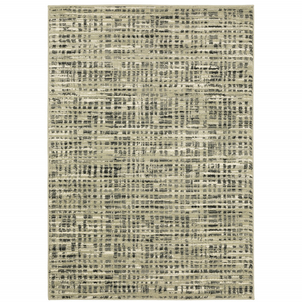10' X 13' Beige Grey Ivory And Sage Blue Geometric Power Loom Stain Resistant Area Rug