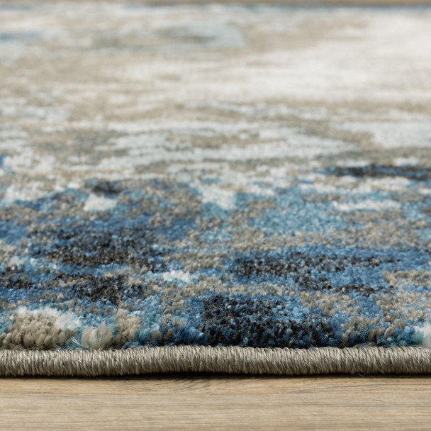 10' X 13' Blue Grey Charcoal And Beige Abstract Power Loom Stain Resistant Area Rug