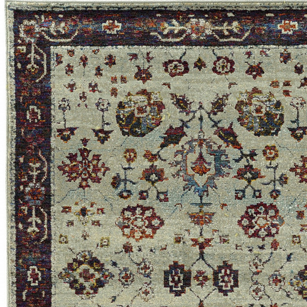 8' X 10' Stone And Red Oriental Power Loom Stain Resistant Area Rug