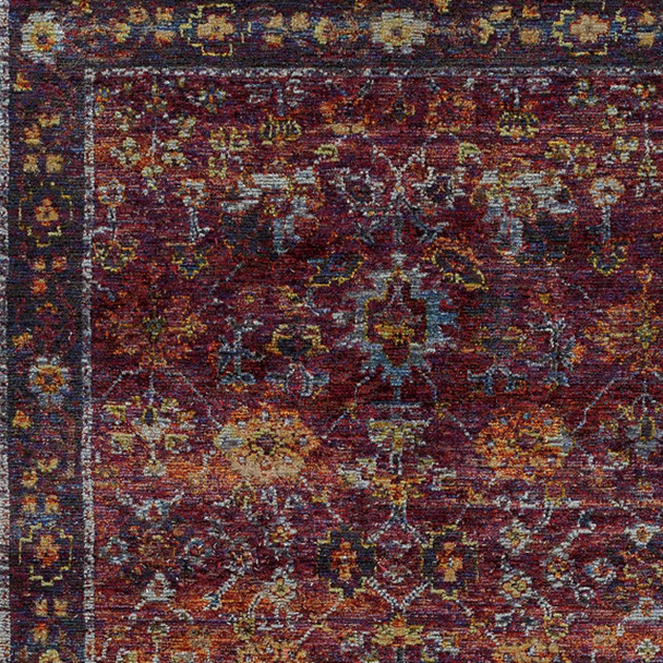 9' X 12' Red Purple Gold And Grey Oriental Power Loom Stain Resistant Area Rug