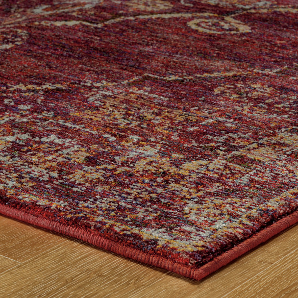 9' X 12' Red And Gold Oriental Power Loom Stain Resistant Area Rug