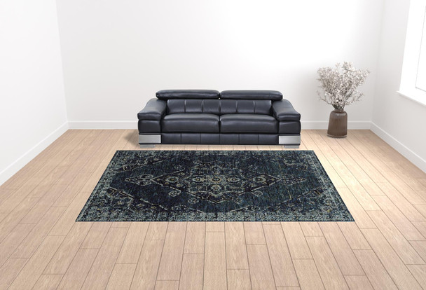 10' X 13' Blue And Brown Oriental Power Loom Stain Resistant Area Rug