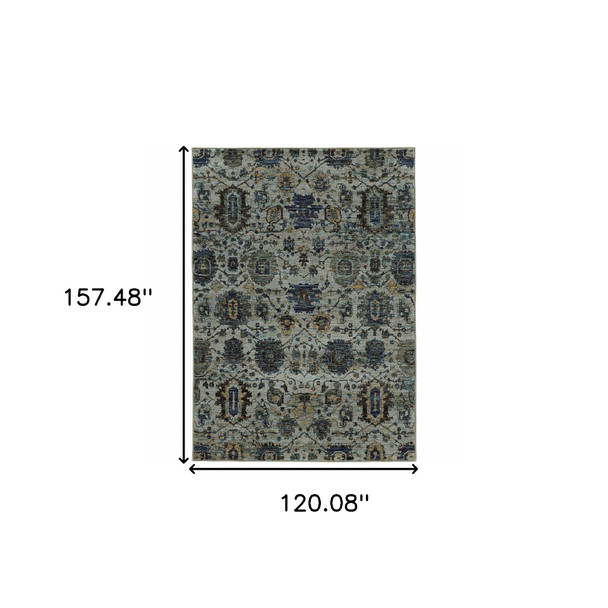 10' X 13' Blue And Navy Oriental Power Loom Stain Resistant Area Rug