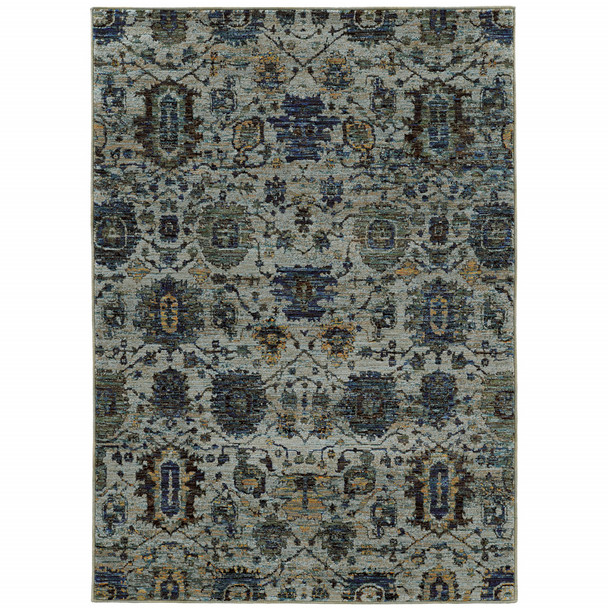 6' X 9' Blue And Navy Oriental Power Loom Stain Resistant Area Rug