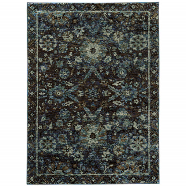 3' X 5' Navy And Blue Oriental Power Loom Stain Resistant Area Rug