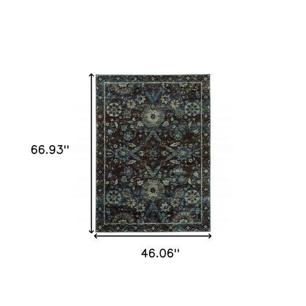 3' X 5' Navy And Blue Oriental Power Loom Stain Resistant Area Rug