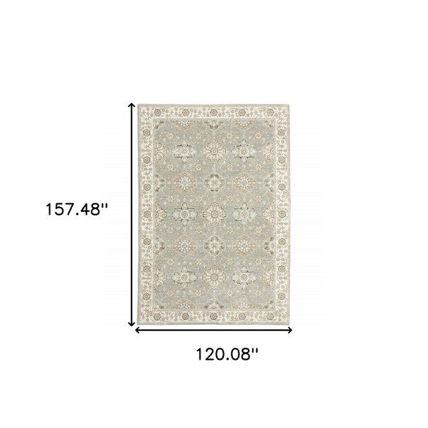 10' X 13' Grey Ivory Tan Brown And Gold Oriental Power Loom Stain Resistant Area Rug