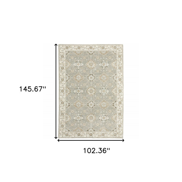 9' X 12' Grey Ivory Tan Brown And Gold Oriental Power Loom Stain Resistant Area Rug