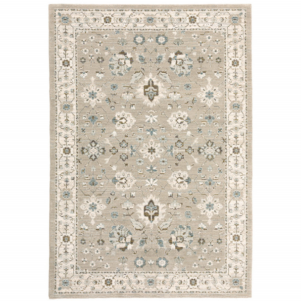 8' X 10' Beige Ivory Blue Green And Purple Oriental Power Loom Stain Resistant Area Rug