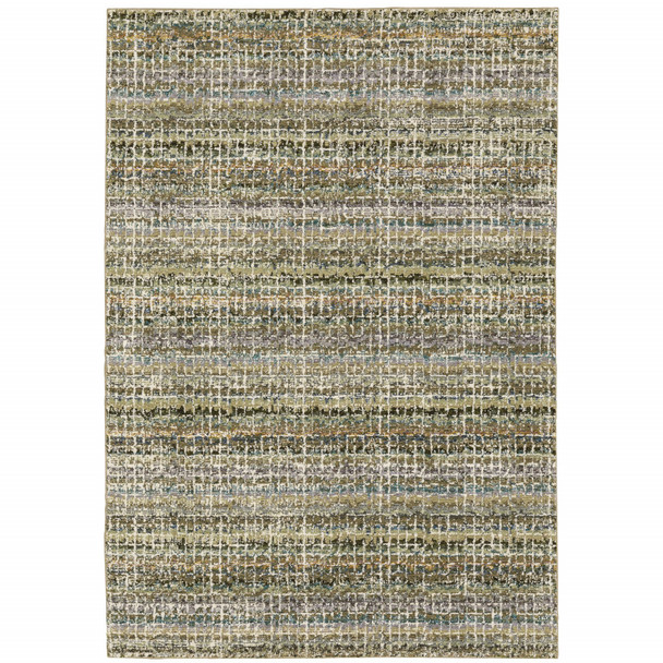 5' X 7' Green Green Grey And Purple Abstract Power Loom Stain Resistant Area Rug