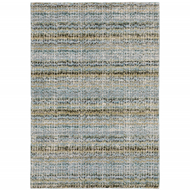 8' X 10' Blue Green Teal And Grey Abstract Power Loom Stain Resistant Area Rug