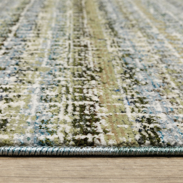 8' X 10' Blue Green Teal And Grey Abstract Power Loom Stain Resistant Area Rug