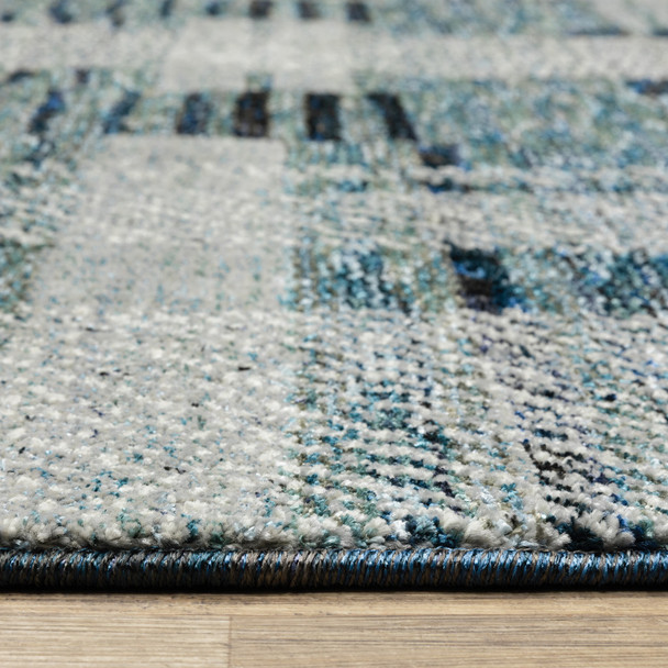 9' X 12' Blue Geometric Power Loom Stain Resistant Area Rug