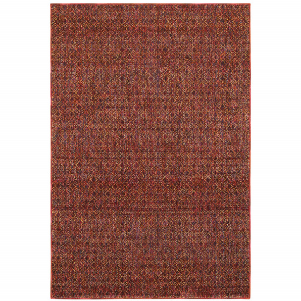 10' X 13' Red Gold And Blue Geometric Power Loom Stain Resistant Area Rug