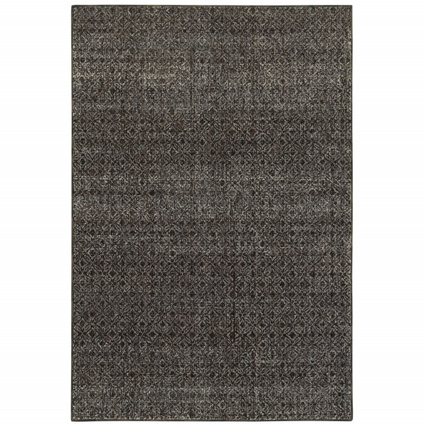 9' X 12' Charcoal Grey And Brown Geometric Power Loom Stain Resistant Area Rug