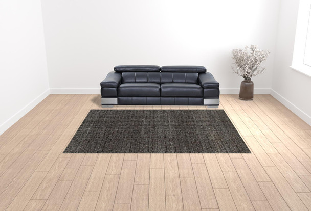 9' X 12' Charcoal Grey And Brown Geometric Power Loom Stain Resistant Area Rug