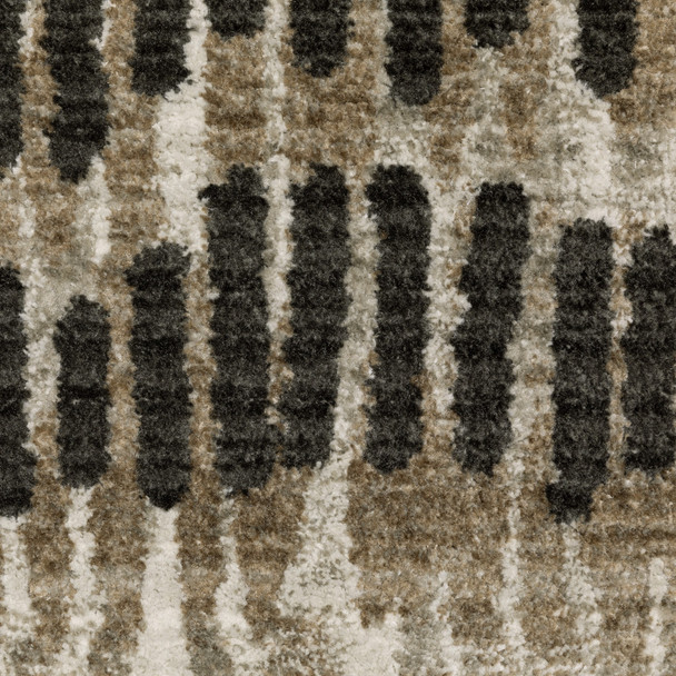 6' X 9' Beige Ivory Charcoal Brown Tan And Grey Abstract Power Loom Stain Resistant Area Rug With Fringe