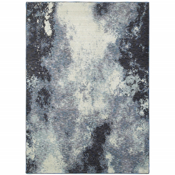 10' X 13' Navy And Ivory Abstract Power Loom Stain Resistant Area Rug