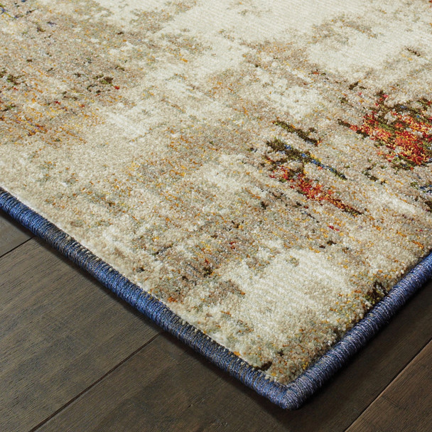 3' X 5' Beige Tan Brown Blue Purple Red Orange Gold And Green Abstract Power Loom Stain Resistant Area Rug