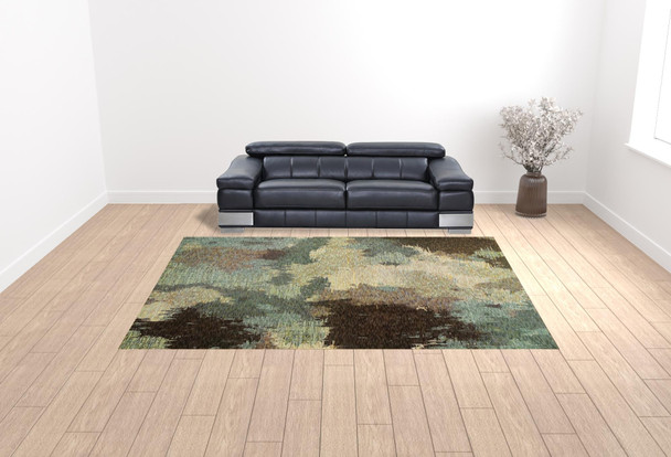 10' X 13' Blue And Brown Abstract Power Loom Stain Resistant Area Rug