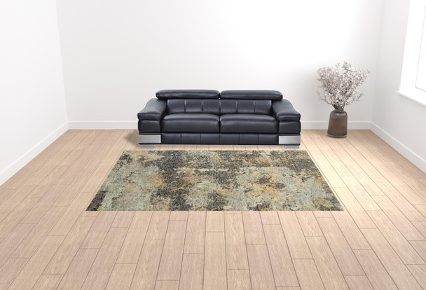 9' X 12' Grey And Gold Abstract Power Loom Stain Resistant Area Rug