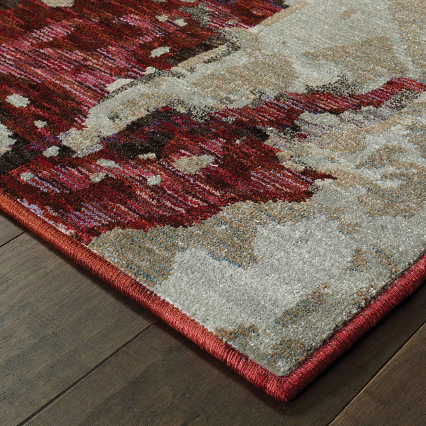 10' X 13' Red And Beige Abstract Power Loom Stain Resistant Area Rug