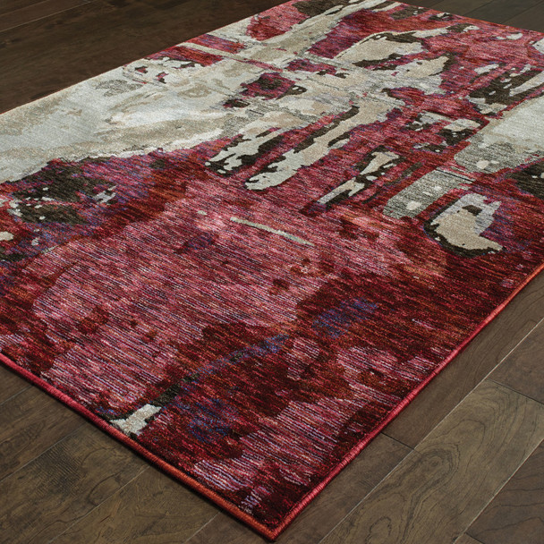 9' X 12' Red And Beige Abstract Power Loom Stain Resistant Area Rug