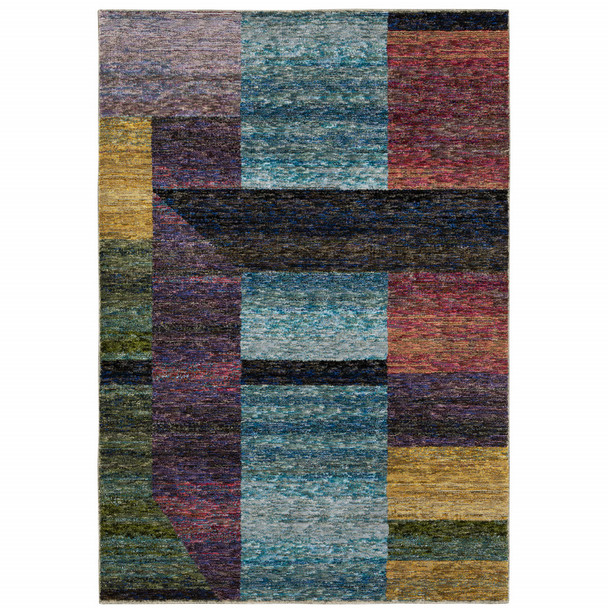 10' X 13' Purple Blue Teal Gold Green Red And Pink Geometric Power Loom Stain Resistant Area Rug