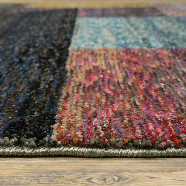 9' X 12' Purple Blue Teal Gold Green Red And Pink Geometric Power Loom Stain Resistant Area Rug