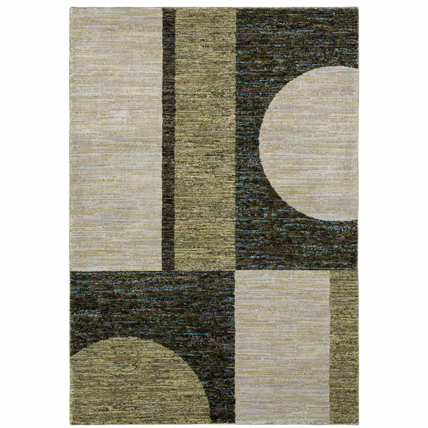 6' X 9' Gold Green Charcoal Teal Blue Purple Grey And Beige Geometric Power Loom Stain Resistant Area Rug