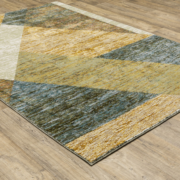 9' X 12' Gold Blue Green Rust Beige Purple And Teal Geometric Power Loom Stain Resistant Area Rug