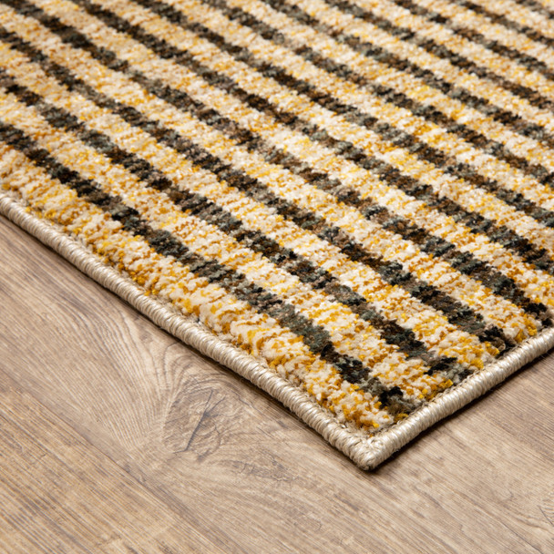 9' X 12' Gold Brown Blue Charcoal Rust And Beige Geometric Power Loom Stain Resistant Area Rug