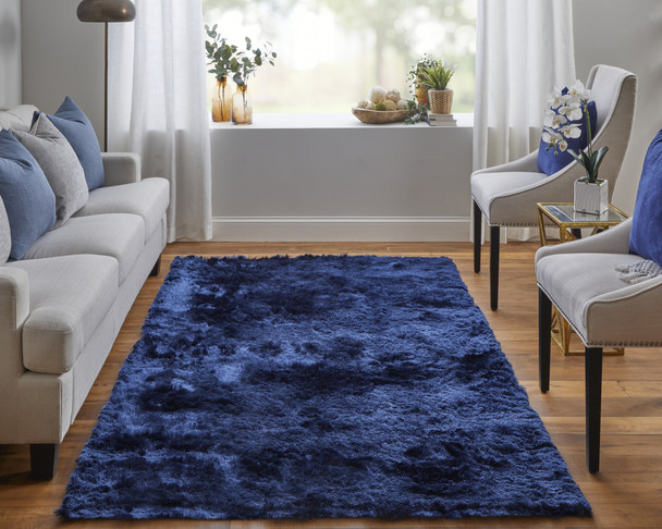 8' X 10' Blue And Black Shag Tufted Handmade Area Rug