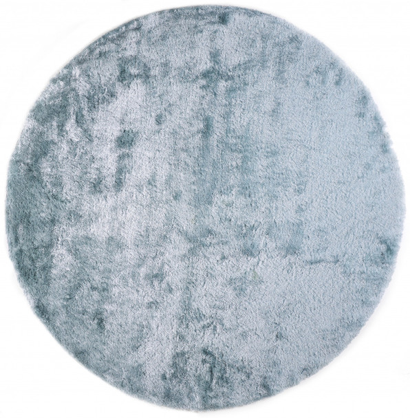8' Blue And Silver Round Shag Tufted Handmade Area Rug