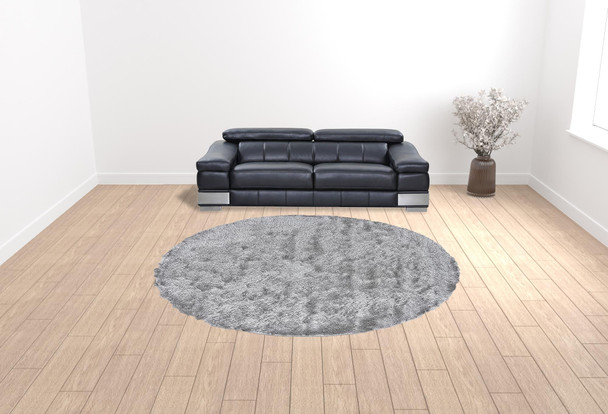 10' Gray And Silver Round Shag Tufted Handmade Area Rug