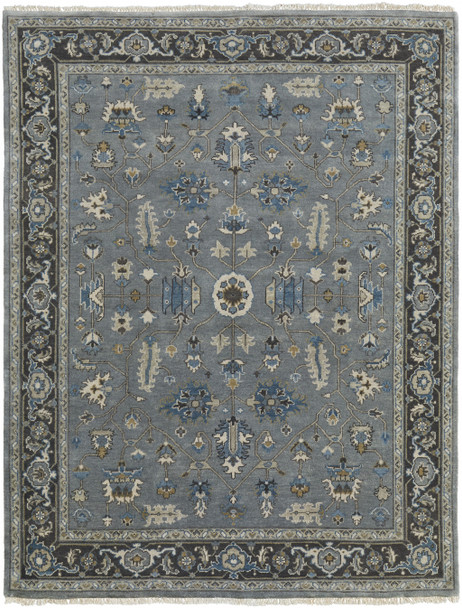 5' X 8' Blue Gray And Taupe Wool Floral Hand Knotted Stain Resistant Area Rug