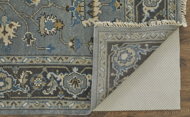 10' X 13' Blue Gray And Taupe Wool Floral Hand Knotted Stain Resistant Area Rug