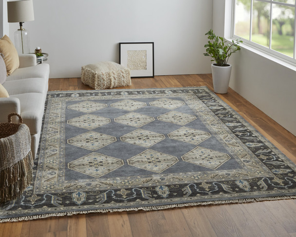 10' X 13' Blue Gray And Taupe Wool Floral Hand Knotted Stain Resistant Area Rug